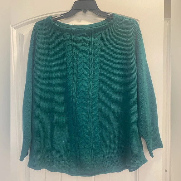 CHAPS Sweater Boatneck Cable Knit Green-2X - Picture 1 of 6